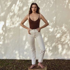 Cynthia High Rise Straight Jeans in Bone, Size 26